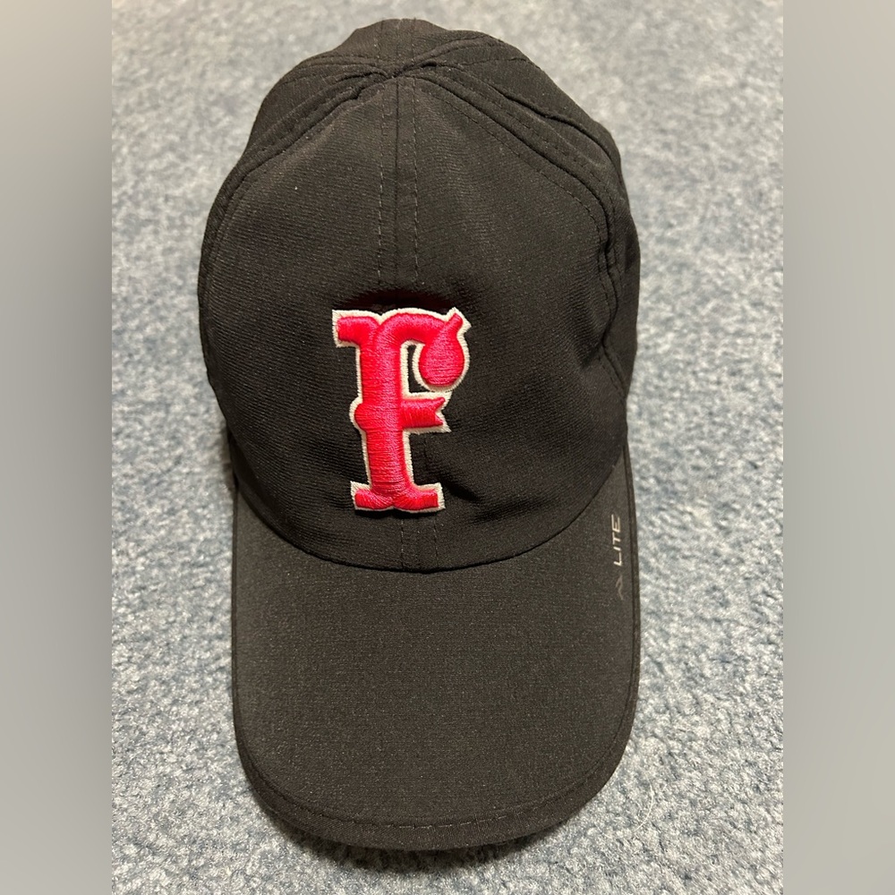 Women’s black Firecracker hat with Pink Cancer awareness ribbon on back.